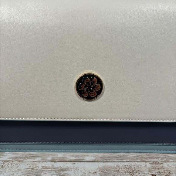 Angel Kiss Purse 10" Blue Leather Structured Colorblock Crossbody Shoulder Strap - Picture 2 of 11